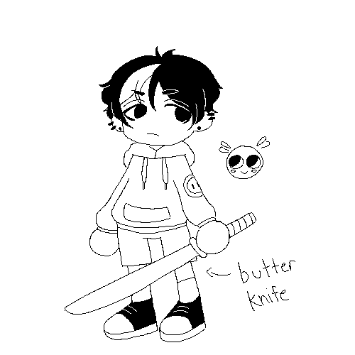 tiny man with a butter knife. and a fairy